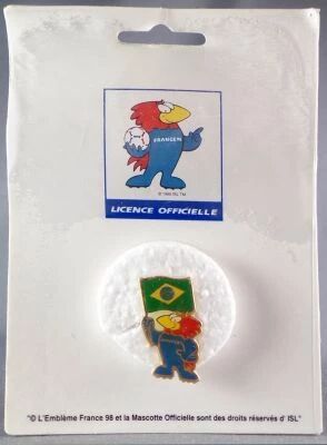 Football - Coupe du Monde Fifa France 1998 - Pin\'s Footix Drapeau Br�silien - Neuf Blister