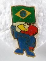 Football - Coupe du Monde Fifa France 1998 - Pin\'s Footix Drapeau Br&eacute;silien - Neuf Blister