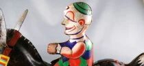 Gama Joustra - Clown Arlequin sur AZ - Jouet M&eacute;canique en T&ocirc;le 1962