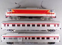 Gégé Ho Sncf Trans Europ Express Train Set Electric CoCo 6501 + 2 Stainless Steel Coach
