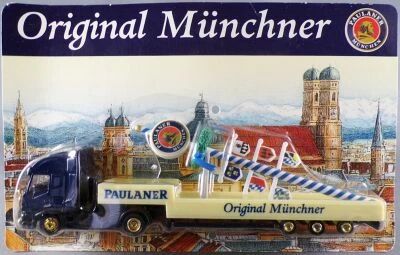 Grell Ho 1/87 Camion Iveco Stralis Bleu Semi Remorque Surbaiss�e M�t Enseigne Bi�re Paulaner Neuf Blister