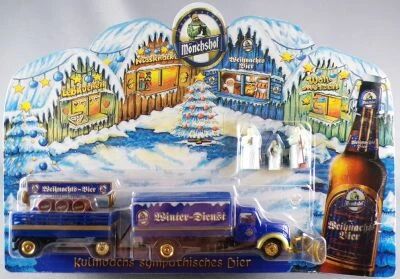 Grell Ho 1/87 Camion Magirus S7500 Chasse Neige Plateau Brasseur Bi�re de No�l M�nchshof & Remorque avec F�ts Neuf Blister