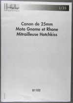 Heller N°81102 - Notice d\'assemblage WW2 France Canon de 25mm + Mitrailleuse Hotchkiss + Moto & Side-car Gnome et Rhone 1/35