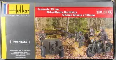 Heller N�81102 - WW2 France Canon de 25mm + Mitrailleuse Hotchkiss + Moto & Side-car Gnome et Rhone 1/35 Neuf Boite