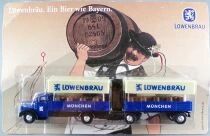 H&uuml;mmer Ho 1/87 Camion Man Diesel 415 L1 Bleu Plateau B&acirc;ch&eacute; Bi&egrave;re L&ouml;wenbr&auml;u & Remorque Neuf Blister