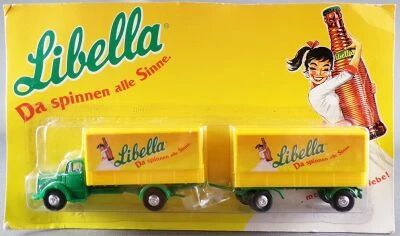 H�mmer Ho 1/87 Camion MB 6600 Jaune Plateau B�ch� Boisson Libella & Remorque Neuf Blister