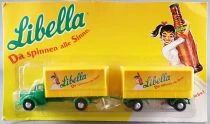 H&uuml;mmer Ho 1/87 Camion MB 6600 Jaune Plateau B&acirc;ch&eacute; Boisson Libella & Remorque Neuf Blister