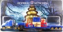 H&uuml;mmer Ho 1:87 Mack Blue Truck & Hofbr&auml;u M&uuml;nchen Beer Lowbed Road Trailer Mint on Card