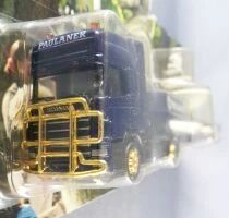 H&uuml;mmer Ho 1:87 Scania Blue Truck & Paulaner Beer Lowbed Road Trailer Mint on Card