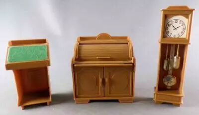 Jean West Germany - Bureau Am�ricain + Pupitre + Horloge sur Pied Meubles Maison de Poup�es