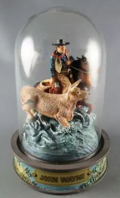 Statuette John Wayne - Franklin Mint - Résine Et Globe Verre - Descendant La Rue Cara