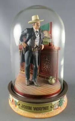 John Wayne - Statuette R�sine Globe Verre Franklin Mint - Habits Noirs Accoud� au Comptoir