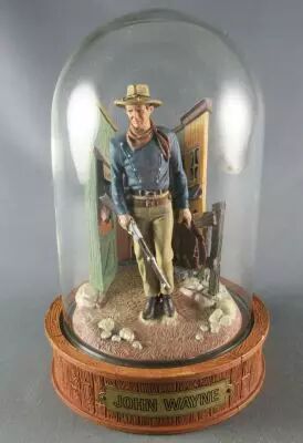 John Wayne - Statuette R�sine Globe Verre Franklin Mint - Marchant Carabine en Main & Sacoches