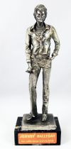Johnny Hallyday - 6\" die-cast métal statue \"Johnny with mike\"- Daviland France 1978