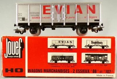 Jouef 625 Ho Sncf Wagon Couvert M�tallique 2 Essieux Evian Badoit Boite Rouge Etui