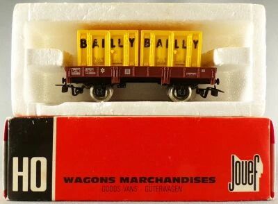Jouef 6450 Ho Sncf Wagon Plat � Bords Bas Jho & 2 Containers Bailly Boite Rouge