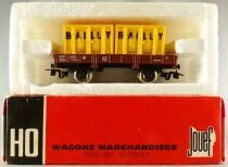 Jouef 6450 Ho Sncf Wagon Plat &agrave; Bords Bas Jho & 2 Containers Bailly Boite Rouge