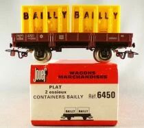 Jouef 6450 Ho Sncf Wagon Plat &agrave; Bords Bas Jho & 2 Containers Bailly Boite Rouge