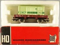 Jouef 6454 Ho Sncf Flat Wagon 2 Axles Ocem Jho with a Sncf Cnc Container in Red Box