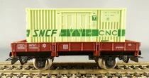 Jouef 6454 Ho Sncf Flat Wagon 2 Axles Ocem Jho with a Sncf Cnc Container in Red Box