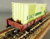 Jouef 6454 Ho Sncf Flat Wagon 2 Axles Ocem Jho with a Sncf Cnc Container in Red Box