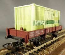 Jouef 6454 Ho Sncf Wagon Plat &agrave; Bords Bas 2 Essieux Ocem Jho & Conteneur Sncf CNC Boite Rouge