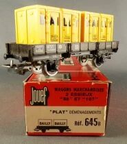Jouef 645B Ho Sncf Wagon Plat &agrave; Bords Bas 2 Essieux Ocem Jho & 2 Conteneurs Bailly Boite Rouge Etui