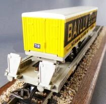 Jouef 6965 Ho Sncf Wagon Plat &agrave; Poche Kangourou Remorque Routi&egrave;re Bailly Boite Rouge