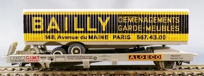 Jouef 6965 Ho Sncf Wagon Plat Segi � Poche Kangourou Remorque Routi�re Bailly 3