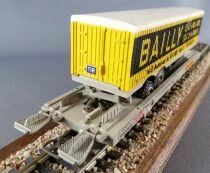 Jouef 6965 Ho Sncf Wagon Plat Segi &agrave; Poche Kangourou Remorque Routi&egrave;re Bailly 3