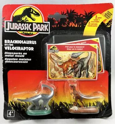 Jurassic Park - Kenner - Metal Figures - Brachiosaurus & Velociraptor (mint on card)