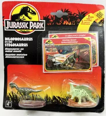 Jurassic Park - Kenner - Metal Figures - Dilophosaurus & Stegosaurus (mint on card)