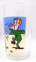 Laurel & Hardy 1973 Mustard glass - Hardy in water barrel