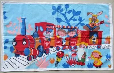 Le Man�ge Enchant� - Torchon Tissus Imprim� - Le Train
