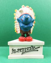 Les Schtroumpfs - Schleich - Schtroumpf chef indien \'\'Je supporte... La Réplique\'\' (socle blanc)