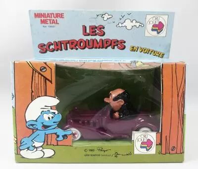 Les Schtroumpfs - Voiture m�tal Esci/Orli Jouet - Cabriolet mauve de Gargamel (neuf en boite)