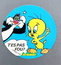 Looney Tunes - Autocollant Promotionnel Entremont - Titit et Gros Minet : \ T\'es pas fou?\ 