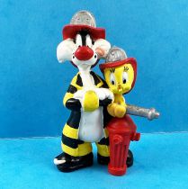 Looney Tunes - Figurine PVC Bullyland 1998 - Sylvestre & Titi Pompiers