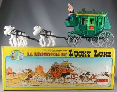 Lucky Luke - Comansi - Diligence Verte Roues Grises 4 Chevaux Blancs Neuve Boite R�f 700