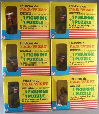 Lucky Luke - Complete Set of 6 Brabo Figures + Puzzles - Mint in Box