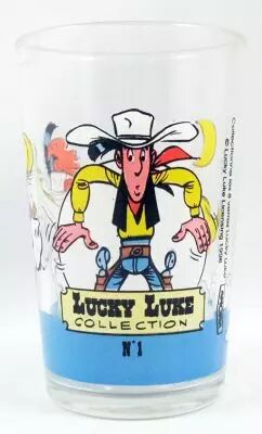 Lucky Luke - Verre � moutarde Amora - Lucky Luke dort sur Jolly Jumper