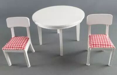 Lundby of Sweden - 2 Chaises Blanches Tissus + Table Cuisine Maison de Poup�es