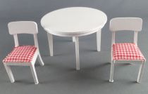 Lundby of Sweden - 2 x White Wooden Chairs with Fabric + Kitchen Table Dolls House Furniture