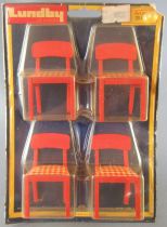 Lundby of Sweden # 2511 - Continental Kitchen 4 x Red Wooden Chairs with Red & White Fabric Dolls House Furniture Mint on Card