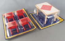 Lundby of Sweden # 2511 2500 - Continental Kitchen 4 x Red Wooden Chairs + White Table Red & White Fabric Dolls House MOC
