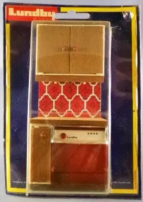 Lundby of Sweden # 2552 - Continental Kitchen (Red) Dishwasher Unit & Cabinet Combo Mint on Card Dolls House Furniture