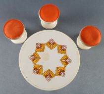 Lundby of Sweden - 3 x White Wooden Rond Stools & Orange Fabric + Design Kitchen Table Dolls House Furniture