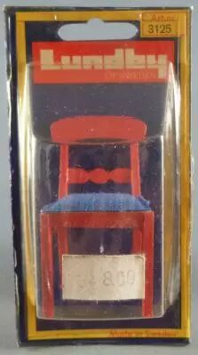 Lundby of Sweden # 3125 - 1 x Red Wooden Chair with Blue Fabric Dolls House Furniture Mint on Cerd
