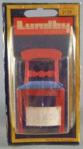 Lundby of Sweden # 3125 - 1 x Red Wooden Chair with Blue Fabric Dolls House Furniture Mint on Cerd