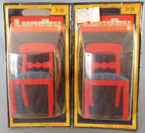 Lundby of Sweden # 3125 - Red Rustic Kitchen 2 x Wooden Chairs Blue Fabrics Dolls House Mint on Card